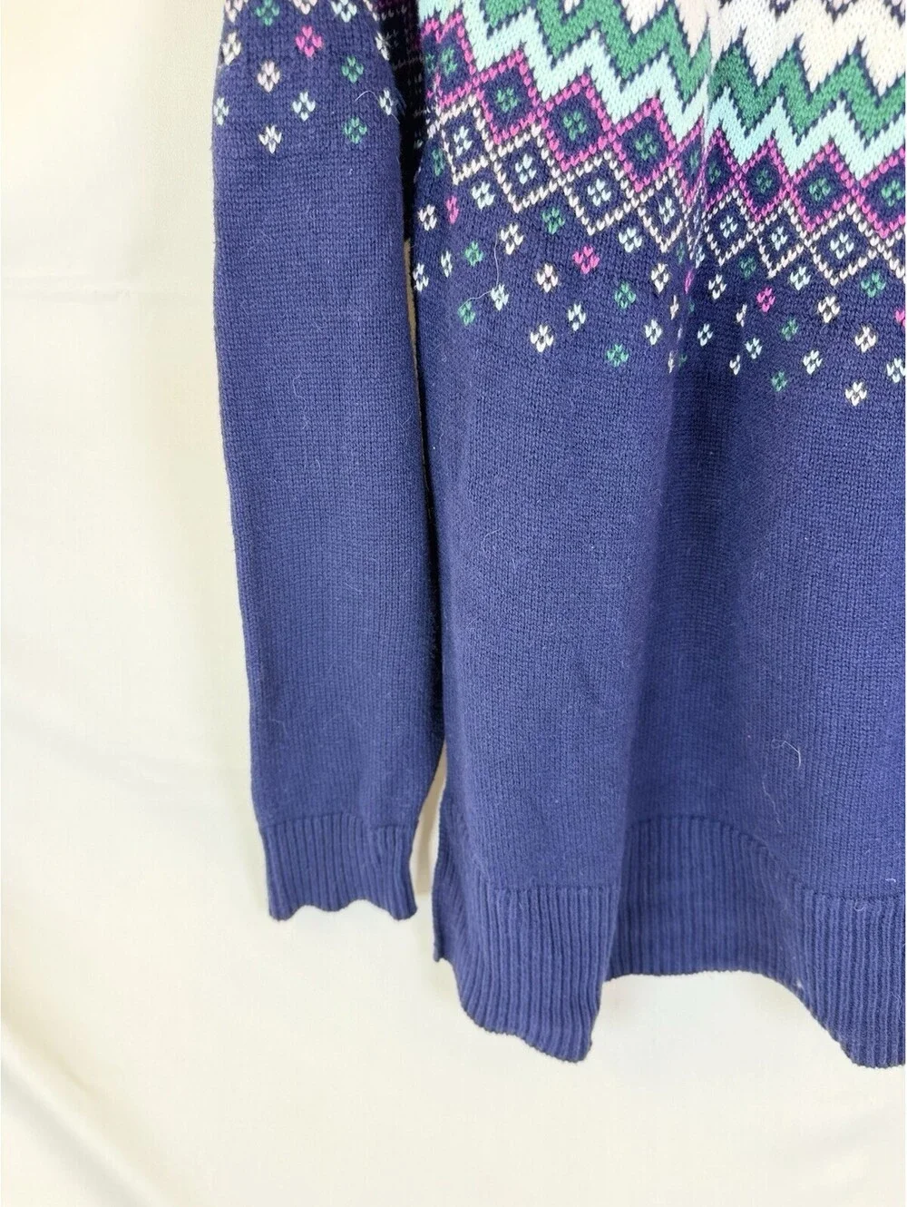 Crown & Ivy Fair Isle Mock Neck Sweater Navy Pink Green White Women's M Oversize